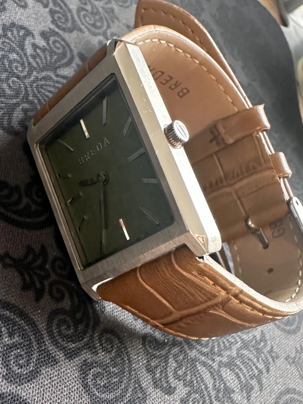 BREDA Virgil 26mm Green Dial Tan Leather Watch Needs Battery